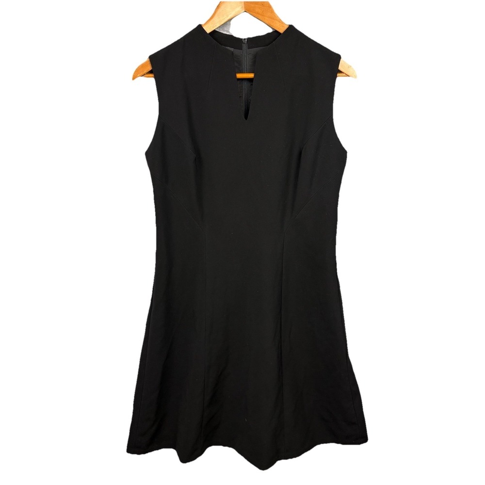 LaFayette 148 New York 6 Black Sleeveless Dress A-Line Stretch Split Neck Career